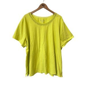 Catherines Top Plus Size 3X Supima Collection Short Sleeve Crochet Neck Cotton